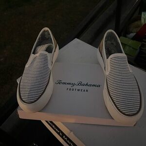 Tommy Bahama Men's Slip-On Shoes - Gray and White Stripes